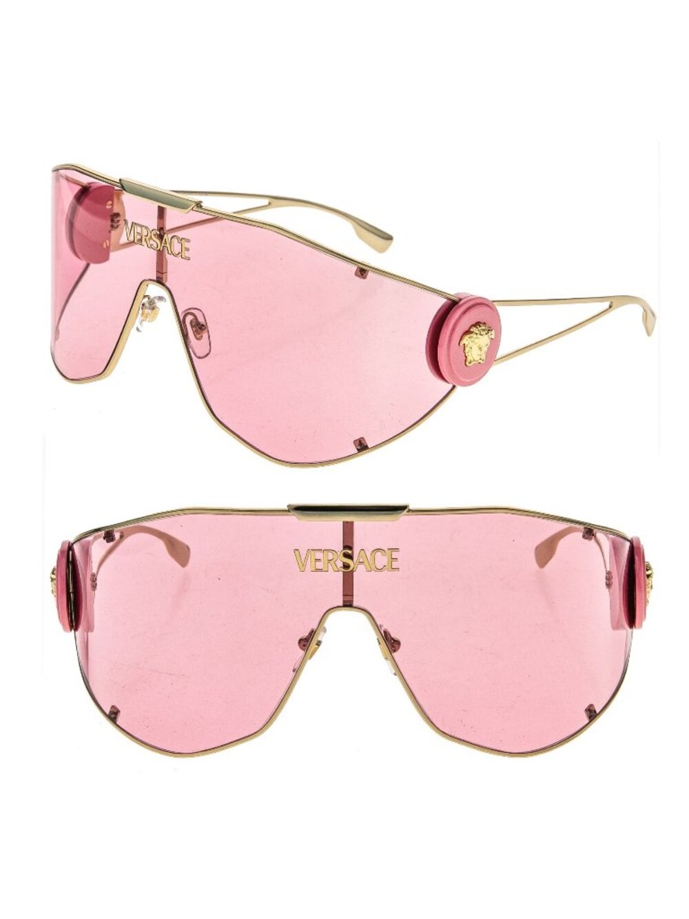 NEW VERSACE SHIELD SUNGLASSES VE2268 100284 GOLD PINK MOD 2268 1002/84